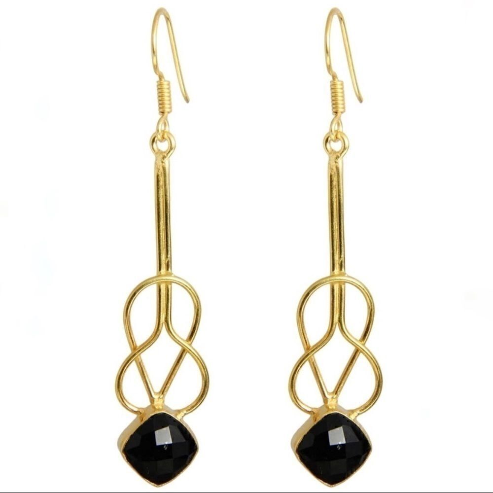 NWOT Saachi 18k Gold Clad Faceted Onyx Earrings